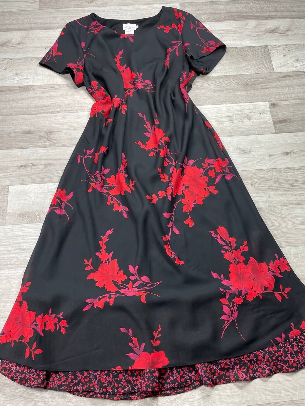 🔥Vintage 90s Grunge Lady Dorby Black Red Floral Vampy Boho Gothic Romance Dress